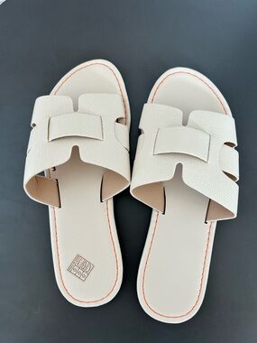 Women's Cream Slide Sandals - Casual Open-Toe Comfort Size 8